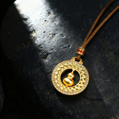 Letlt Dao Rotating Compass Necklace Gold-Tone Alloy with Diamond Wheat Ear & Gourd Pendant for Protection