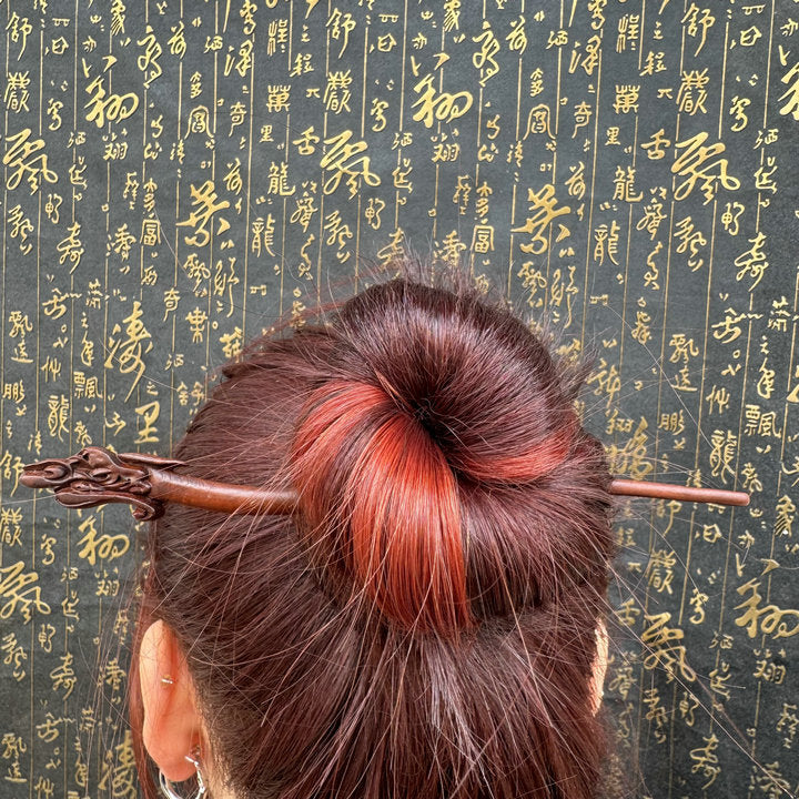 Letitdao Taoist Ceremonial Hairpin Sacred Jujube Wood with Dragon & Phoenix Design Five Elements Spiritual Gift