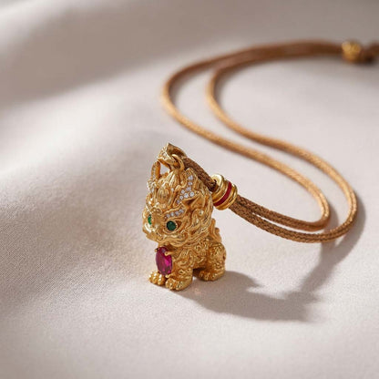 Letlt Dao Kirin Mythical Creature Pendant Gold Plated Necklace with Inlaid Diamonds for Good Fortune