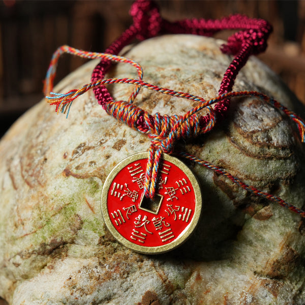 Letitdao Zen Style Feng Shui Coin Bracelet Tai Chi Bagua Ancient Coin String Gift for Loved Ones