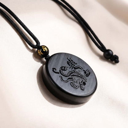 Letitdao Career Flow & Strategic Wisdom Pendant Black Obsidian “Xuanwu” Tortoise-Snake for Water Element Energy