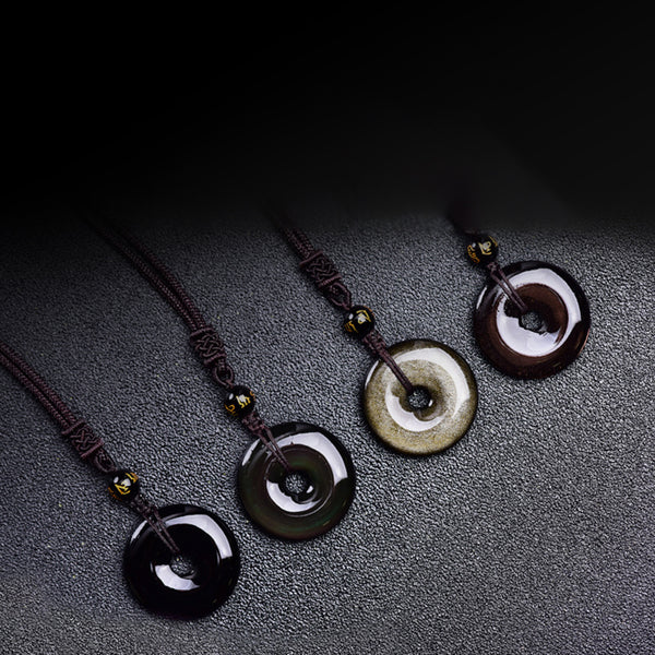 Letitdao Black Gold & Ice & Colorful & Gold Obsidian Peace Buckle Protective Necklace