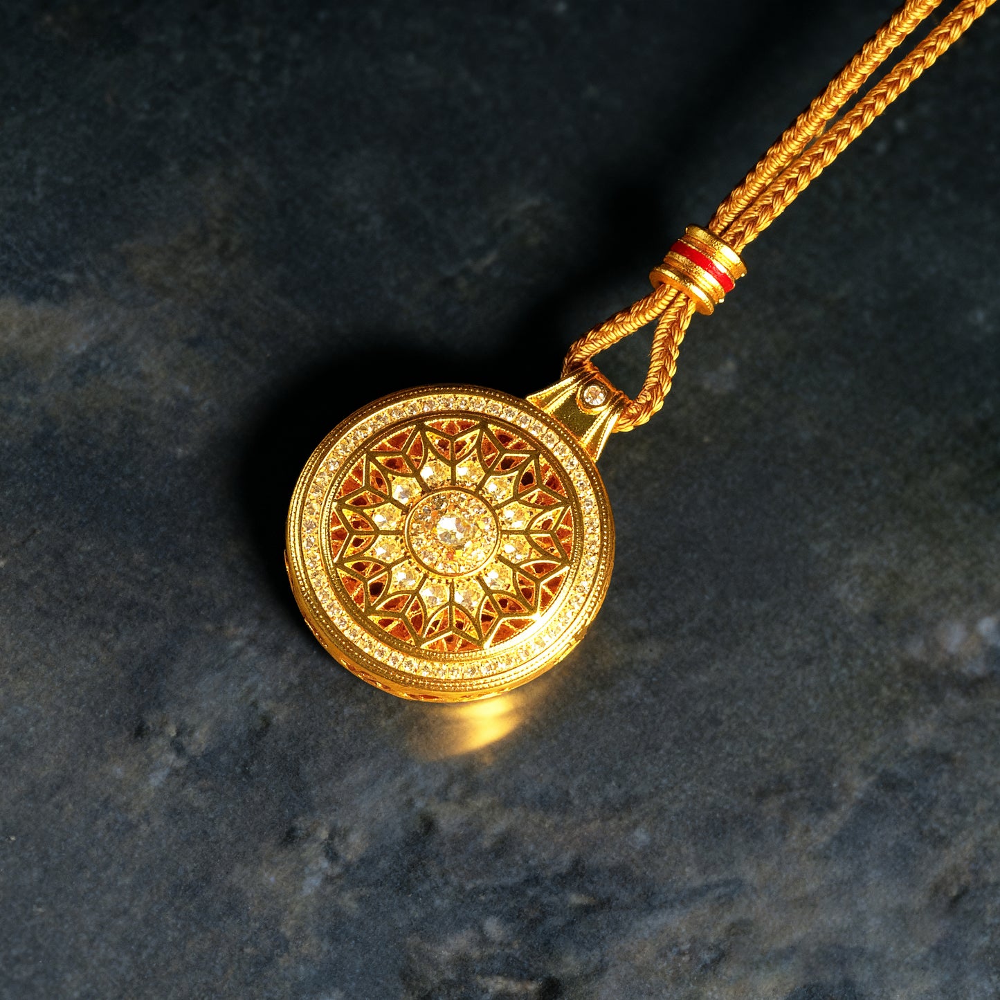 Letlt Dao Rose Gold Compass Pendant Necklace Hollow Design with Diamonds Versatile Ancient Style Jewelry