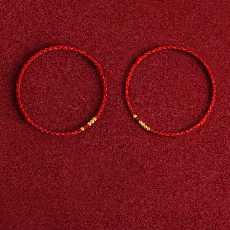 Letitdao A Lifetime Of Ancient Gold Lucky Beads Hand-Woven Red String Bracelet
