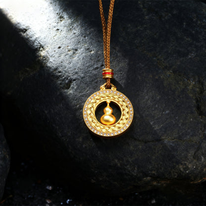 Letlt Dao Rotating Compass Necklace Gold-Tone Alloy with Diamond Wheat Ear & Gourd Pendant for Protection