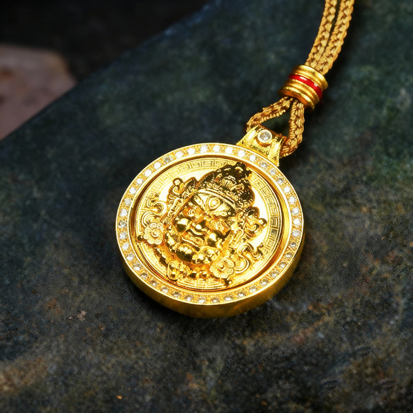 Letlt Dao Pixiu Necklace with Compass Vintage Gold Plated Pendant with Unicorn & Diamond for Good Luck