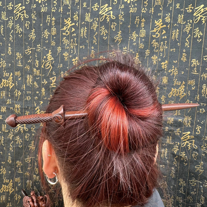 Letitdao Taoist Ceremonial Hairpin Sacred Jujube Wood with Dragon & Phoenix Design Five Elements Spiritual Gift