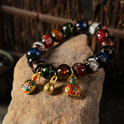 Letlt Dao Colorful Gold Swallowing Beast Liuli Glass Bead Luck Bracelet