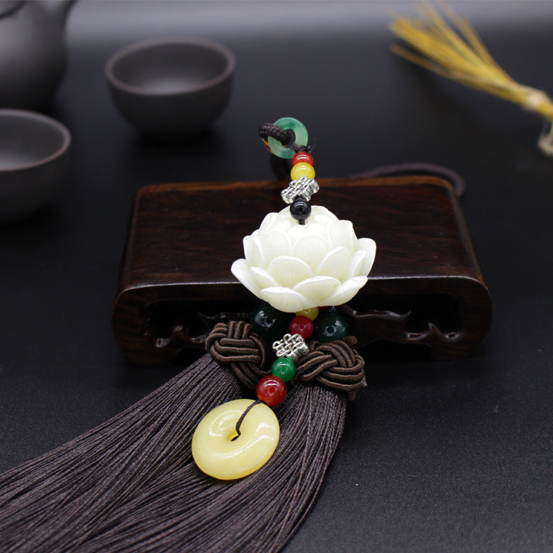 Letitdao Lotus Car Charm Protection Coin Pendant for Mindful Driving & Safe Travels Zen Style Car Decor Gift