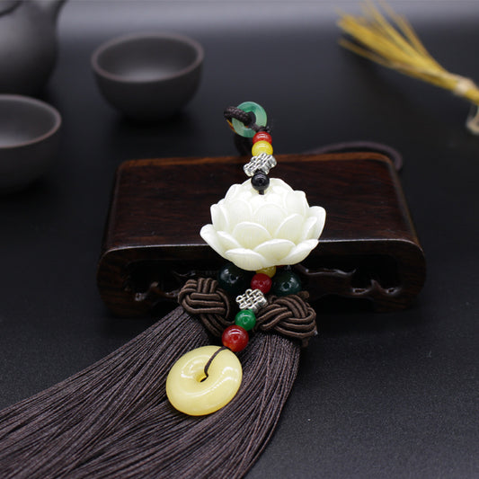 Letitdao Lotus Car Charm Protection Coin Pendant for Mindful Driving & Safe Travels Zen Style Car Decor Gift