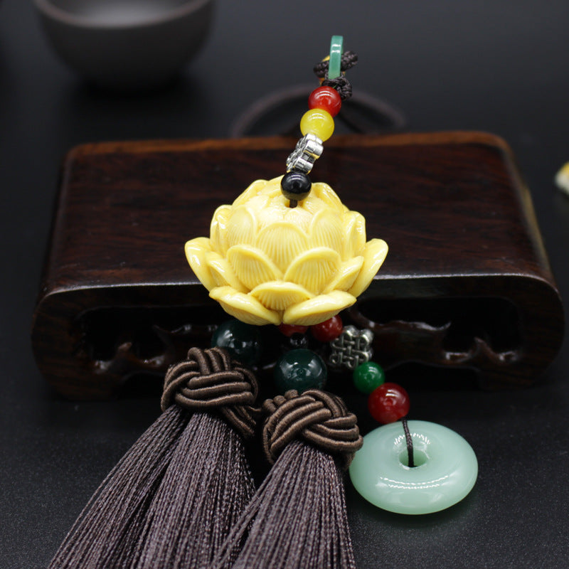 Letitdao Lotus Car Charm Protection Coin Pendant for Mindful Driving & Safe Travels Zen Style Car Decor Gift