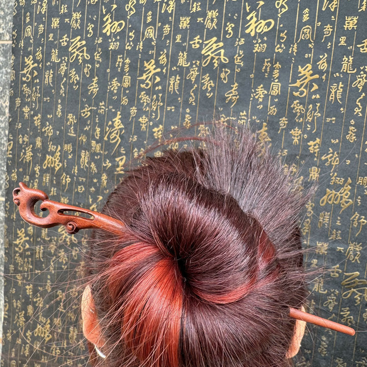 Letitdao Taoist Ceremonial Hairpin Sacred Jujube Wood with Dragon & Phoenix Design Five Elements Spiritual Gift