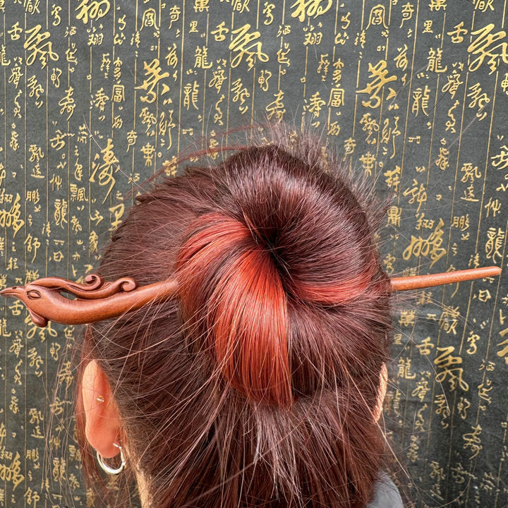 Letitdao Taoist Ceremonial Hairpin Sacred Jujube Wood with Dragon & Phoenix Design Five Elements Spiritual Gift