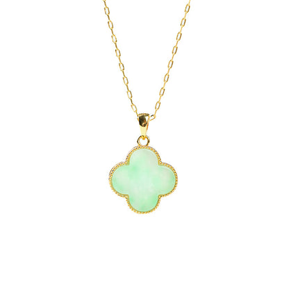Letitdao Ancient Gold-Plated Hetian Jade Lucky Four-Leaf Clover Necklace