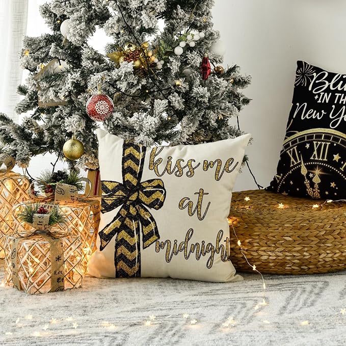 Letitdao New Year Cheer Pillow Covers Celebration Set for Sofa & Home Decor Festive Ambient System