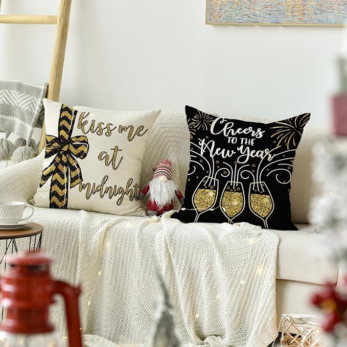 Letitdao New Year Cheer Pillow Covers Celebration Set for Sofa & Home Decor Festive Ambient System