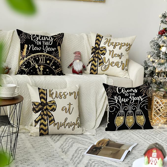 Letitdao New Year Cheer Pillow Covers Celebration Set for Sofa & Home Decor Festive Ambient System