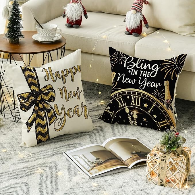 Letitdao New Year Cheer Pillow Covers Celebration Set for Sofa & Home Decor Festive Ambient System