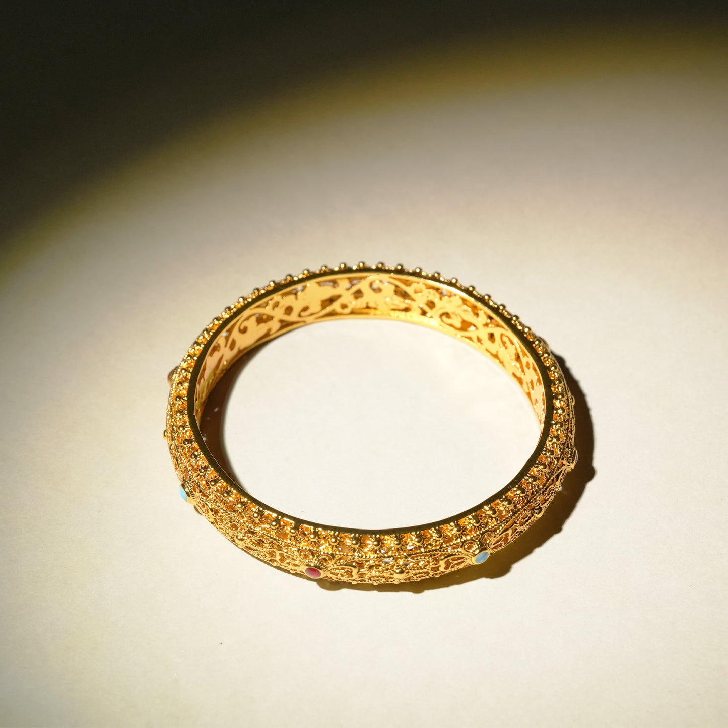 Letlt Dao Vintage Gold Cuff Bangle Hollow Filigree Wealth Bracelet in Gold-Tone Alloy Palace Style Jewelry Gift