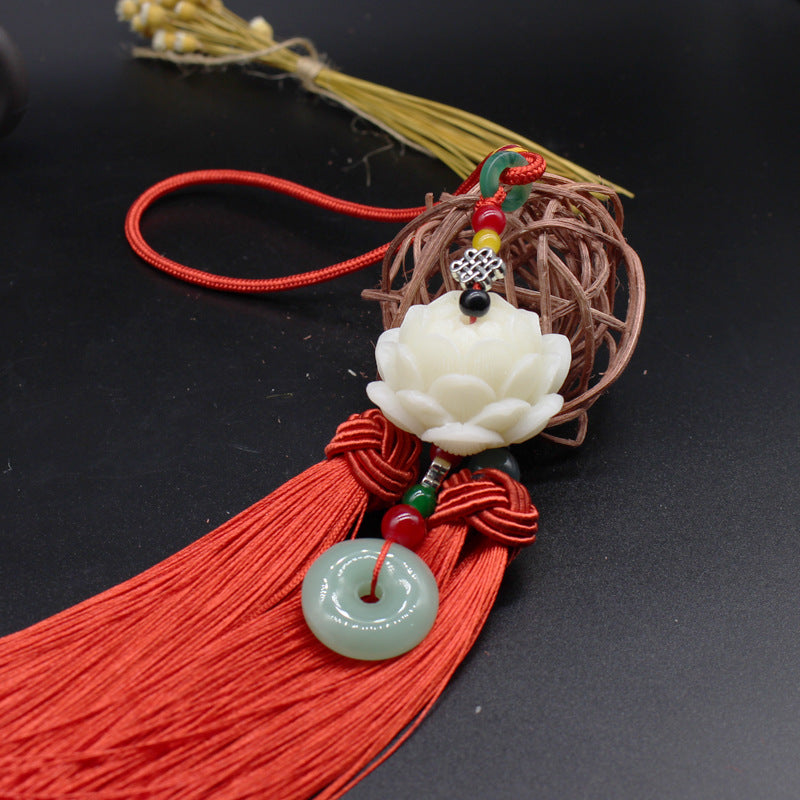 Letitdao Lotus Car Charm Protection Coin Pendant for Mindful Driving & Safe Travels Zen Style Car Decor Gift