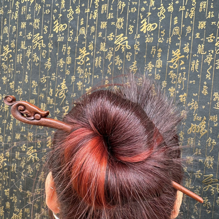 Letitdao Taoist Ceremonial Hairpin Sacred Jujube Wood with Dragon & Phoenix Design Five Elements Spiritual Gift