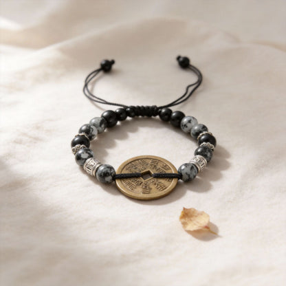 Letitdao Zen Style Feng Shui Coin Bracelet Tai Chi Bagua Ancient Coin String Gift for Loved Ones