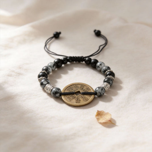 Letitdao Zen Style Feng Shui Coin Bracelet Tai Chi Bagua Ancient Coin String Gift for Loved Ones