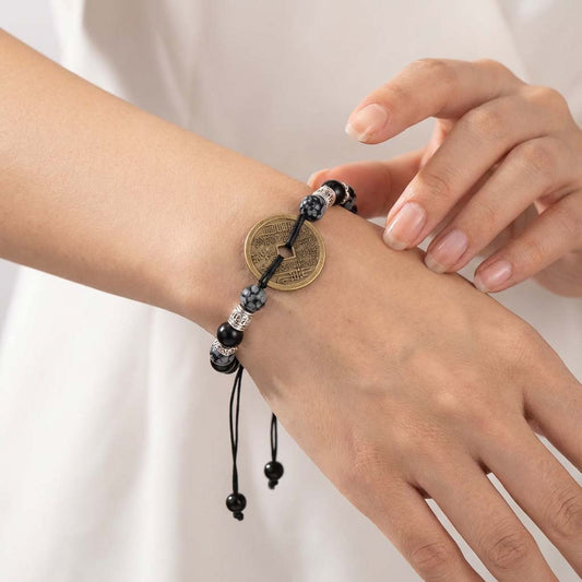 Letitdao Zen Style Feng Shui Coin Bracelet Tai Chi Bagua Ancient Coin String Gift for Loved Ones