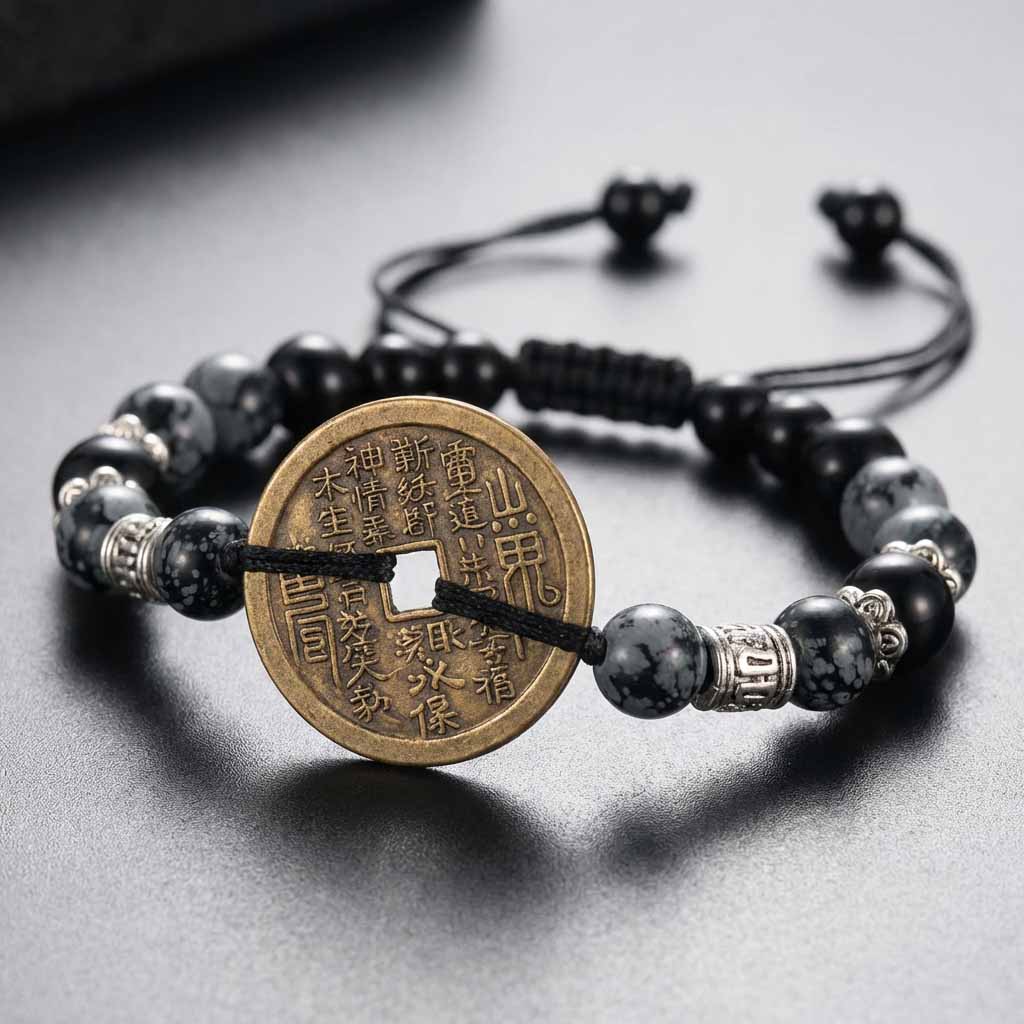 Letitdao Zen Style Feng Shui Coin Bracelet Tai Chi Bagua Ancient Coin String Gift for Loved Ones