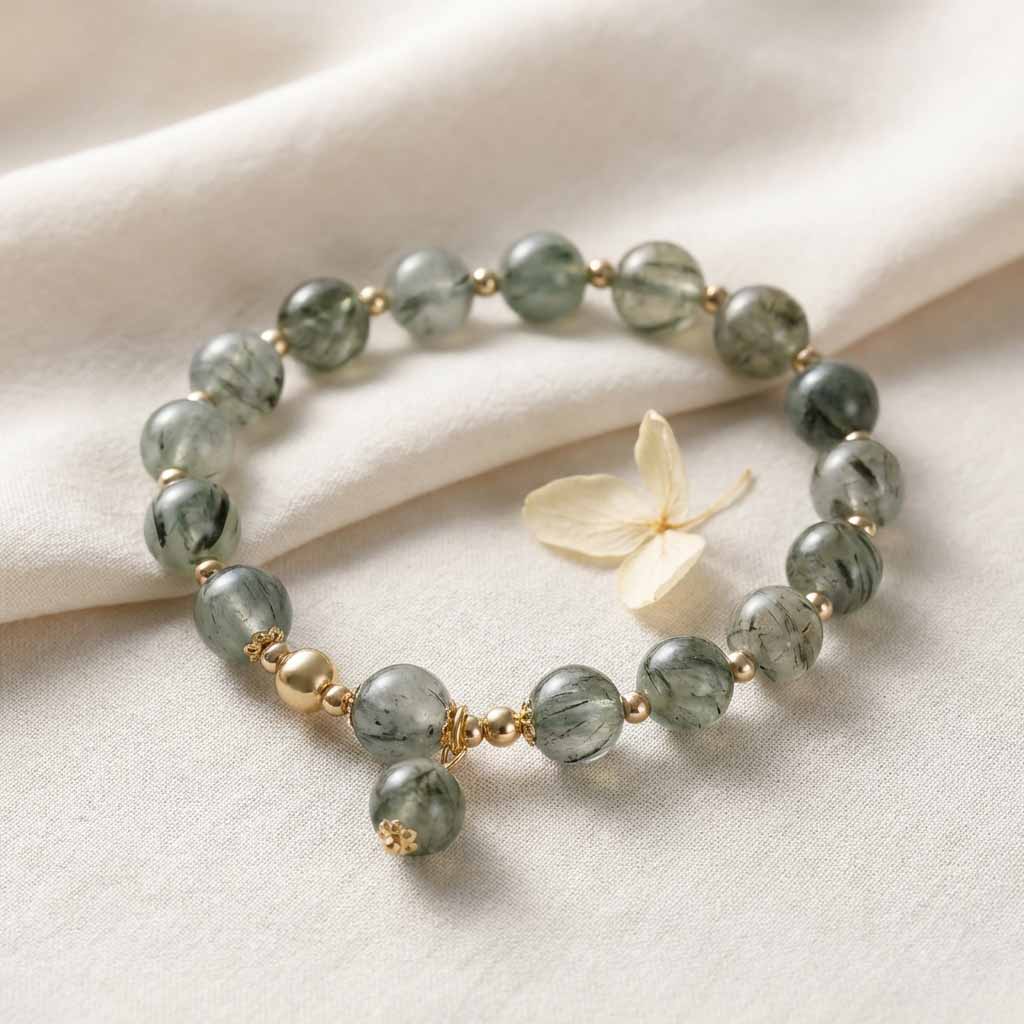 Letitdao The Ultimate Gift for Her Green Rutilated Quartz Bracelet to Manifest Luck & Wealth