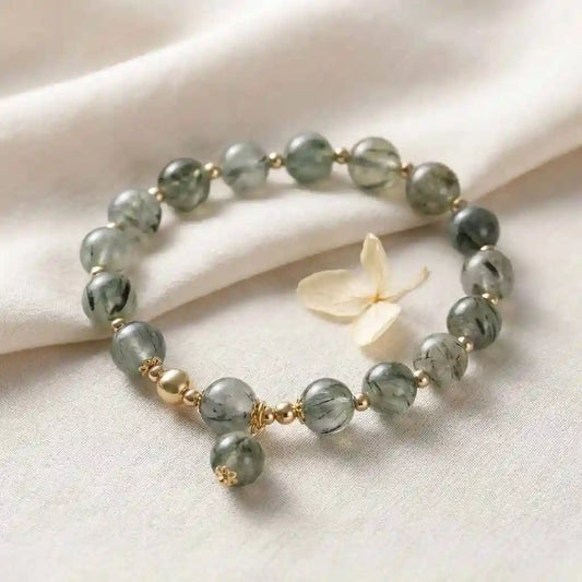 Letitdao The Ultimate Gift for Her Green Rutilated Quartz Bracelet to Manifest Luck & Wealth