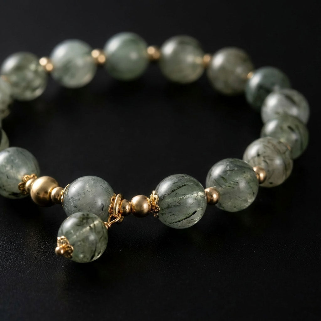 Letitdao The Ultimate Gift for Her Green Rutilated Quartz Bracelet to Manifest Luck & Wealth
