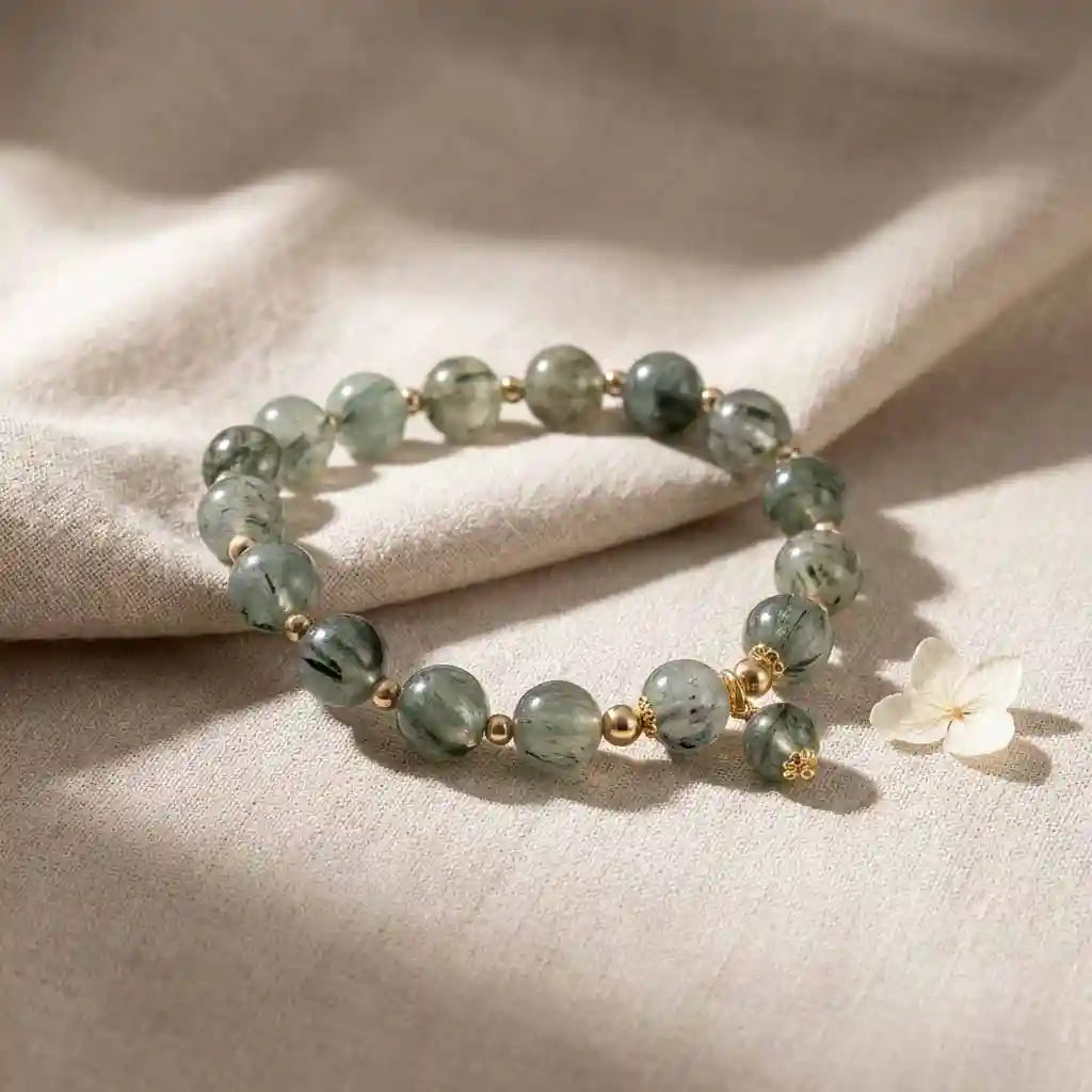 Letitdao The Ultimate Gift for Her Green Rutilated Quartz Bracelet to Manifest Luck & Wealth