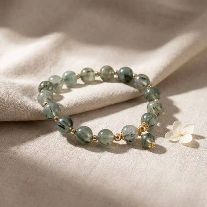 Letitdao The Ultimate Gift for Her Green Rutilated Quartz Bracelet to Manifest Luck & Wealth