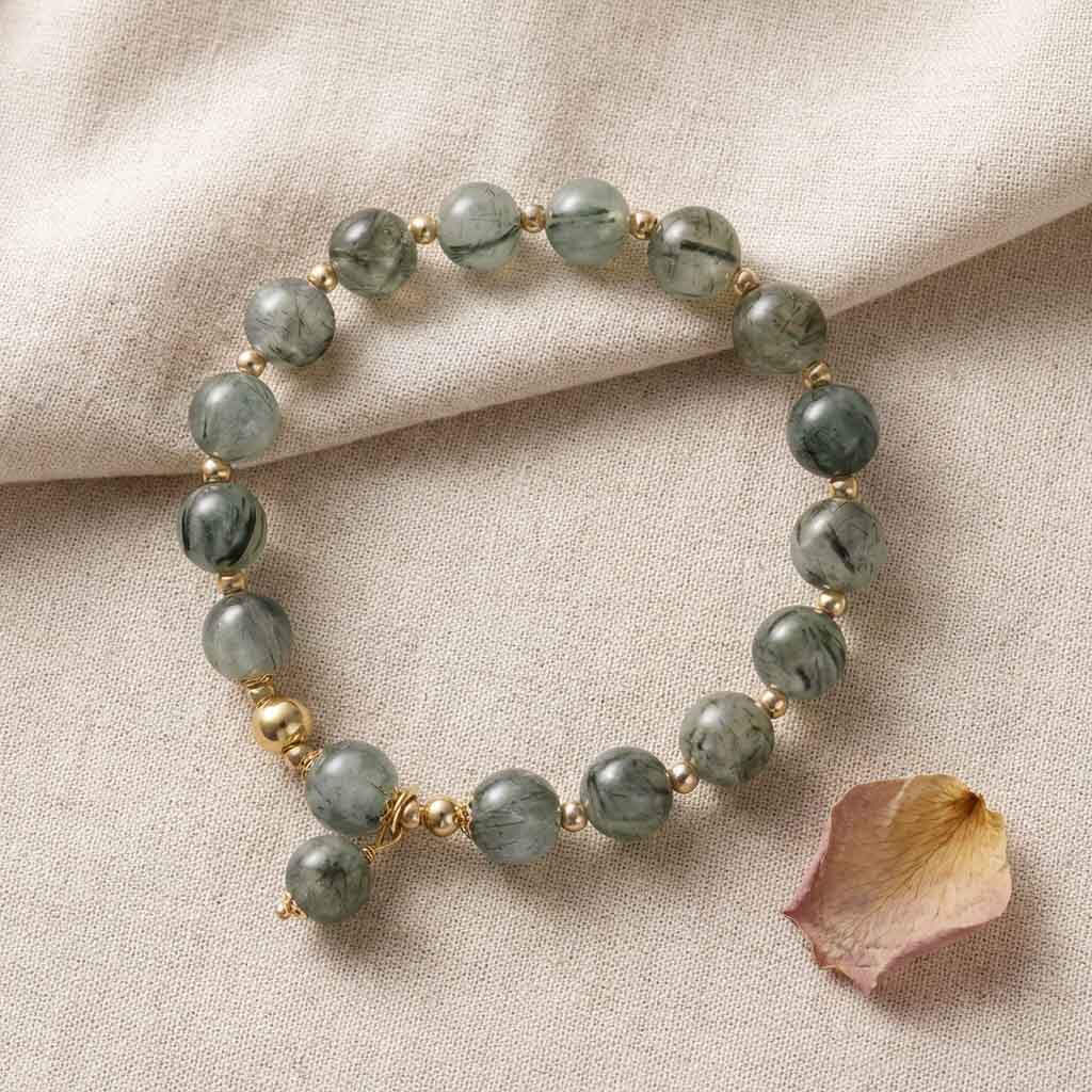 Letitdao The Ultimate Gift for Her Green Rutilated Quartz Bracelet to Manifest Luck & Wealth