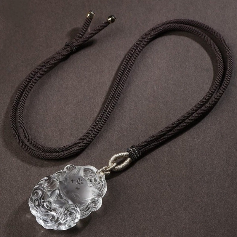 Natural Crystal Nine-Tailed Fox Pendant