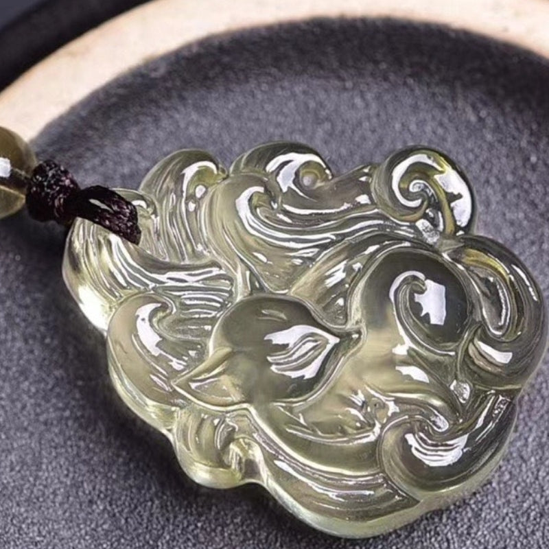 Natural Crystal Nine-Tailed Fox Pendant