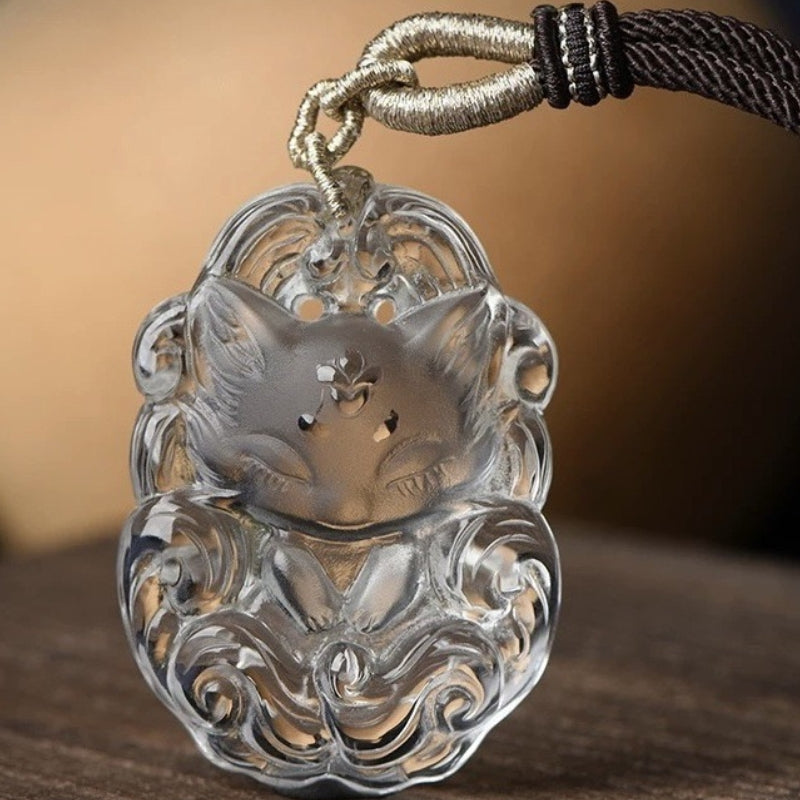 Natural Crystal Nine-Tailed Fox Pendant