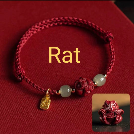 Letitdao Chinese Zodiac Cinnabar & Hetian Jade Red String Lucky Bracelet