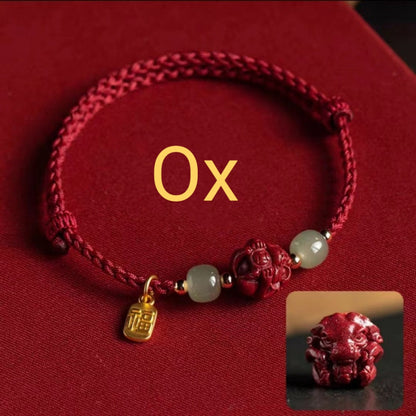Letitdao Chinese Zodiac Cinnabar & Hetian Jade Red String Lucky Bracelet
