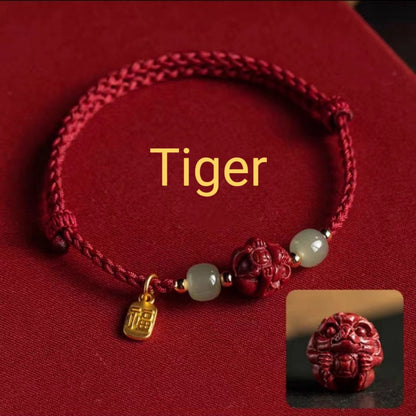 Letitdao Chinese Zodiac Cinnabar & Hetian Jade Red String Lucky Bracelet