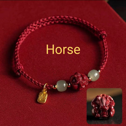 Letitdao Chinese Zodiac Cinnabar & Hetian Jade Red String Lucky Bracelet