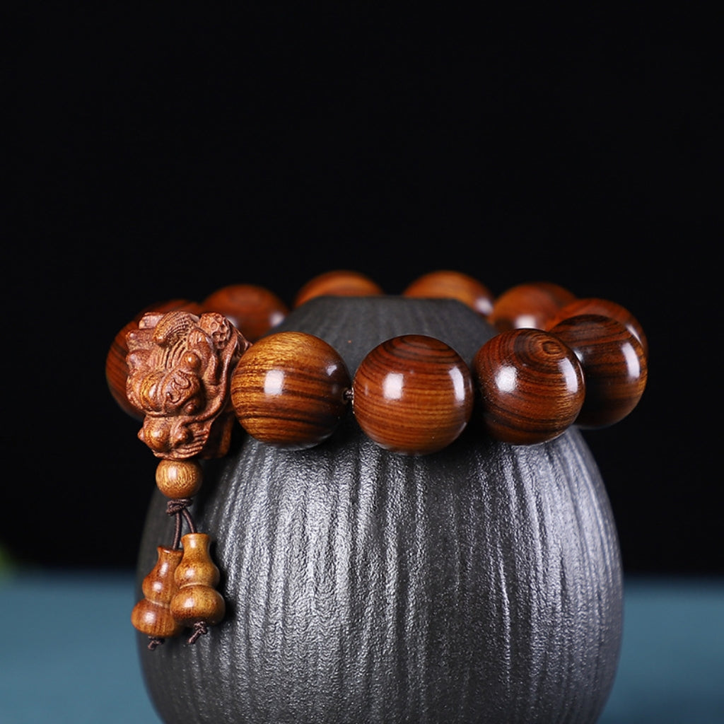 Letitdao Sandalwood & Red Sandalwood & Green Sandalwood & Huanghuali Buddhist Bead Bracelet