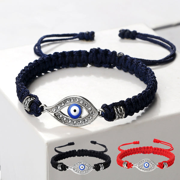 Letitdao Blue Diamond Devil Eye Red Rope Hand-Woven Bracelet