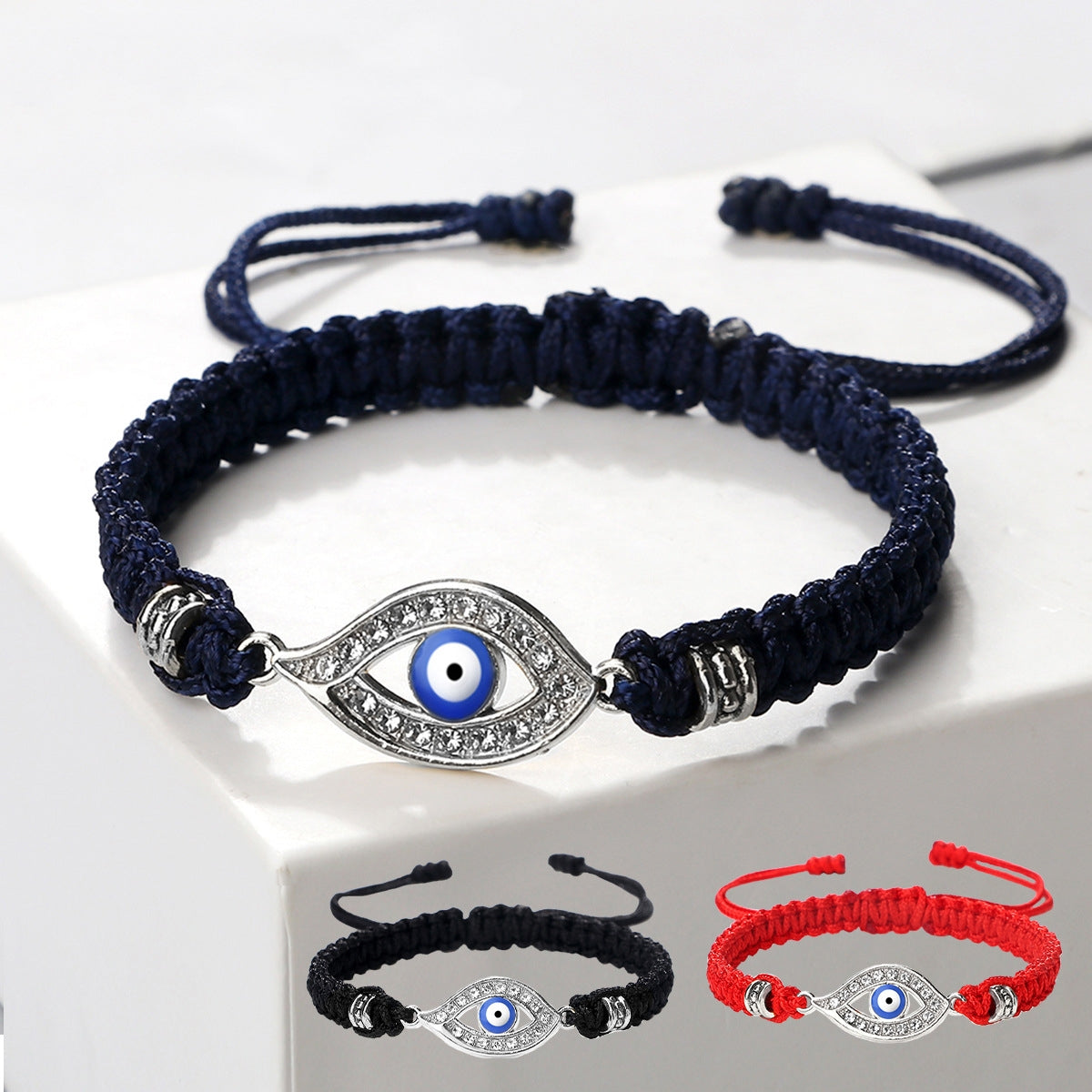 Letitdao Blue Diamond Devil Eye Red Rope Hand-Woven Bracelet