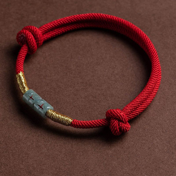 Letitdao Hand-Woven Love Knot & Jade Red Rope Bracelet