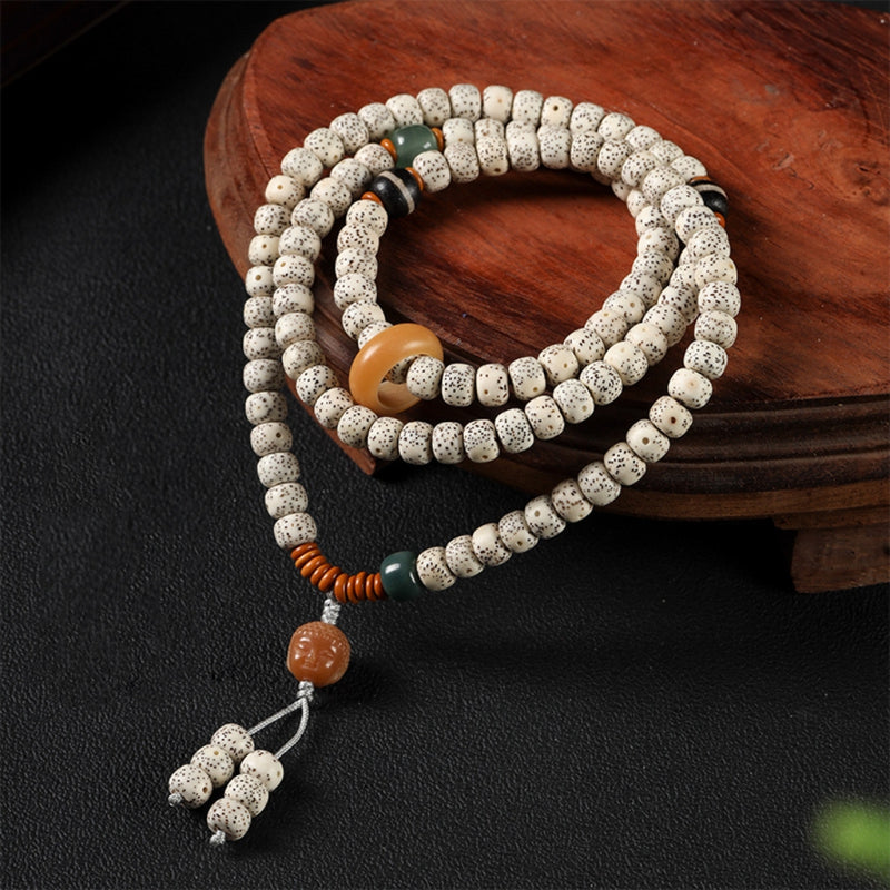 Letitdao 108-Piece Hainan Star & Moon Bodhi Seeds Mala - Natural Finish Healing Bracelet