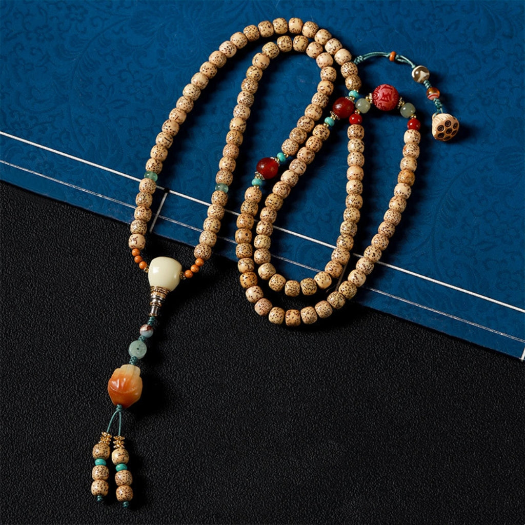 Letitdao Natural Meditation Beads Unique Mindfulness Bracelet Vintage Worry Mala for Anxiety Relief Necklace