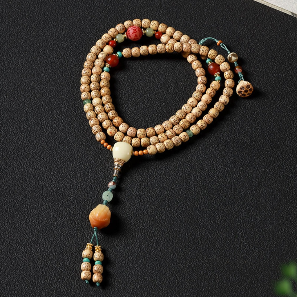 Letitdao Natural Meditation Beads Unique Mindfulness Bracelet Vintage Worry Mala for Anxiety Relief Necklace