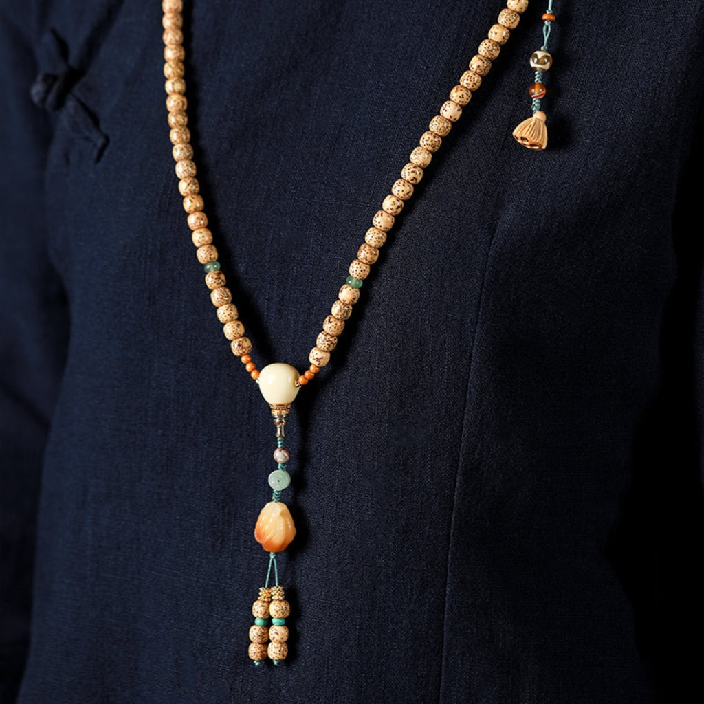 Letitdao Natural Meditation Beads Unique Mindfulness Bracelet Vintage Worry Mala for Anxiety Relief Necklace